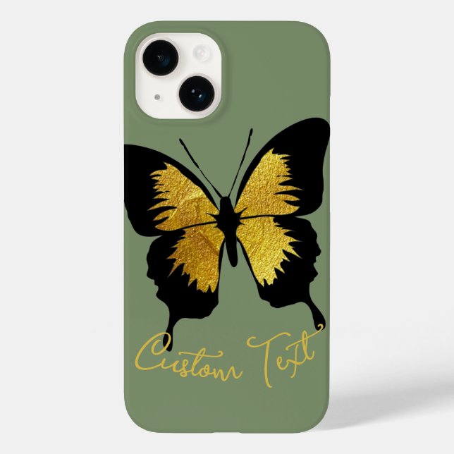 GOLD BLACK BUTTERFLY CUSTOM SCRIPT TEXT SAGE GREEN Case-Mate iPhone HÜLLE (Rückseite)