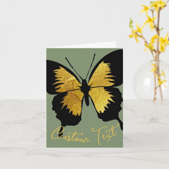 GOLD BLACK BUTTERFLY CUSTOM SCRIPT TEXT SAGE GREEN KARTE (Gelbe Blume)