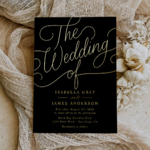 Gold Black Calligraphy Script Wedding Folieneinladung
