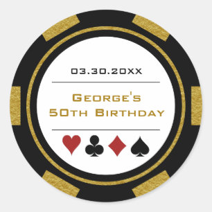 Gold Black Casino Poker Chip Geburtstag Runder Aufkleber