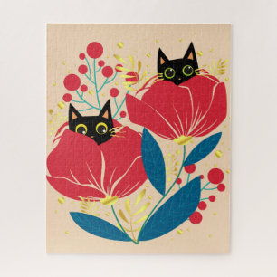 Gold Black Cat Garden Blume Puzzle