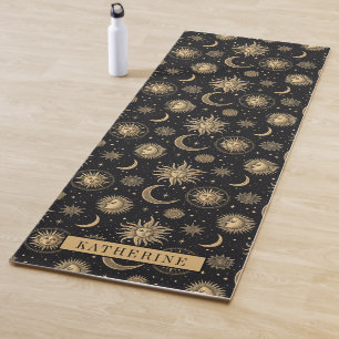 Gold Black Celestial Sun Moon Star Übung Yogamatte