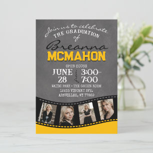 Gold & Black Chalkboard Foto Filmstrip Abschluss Einladung
