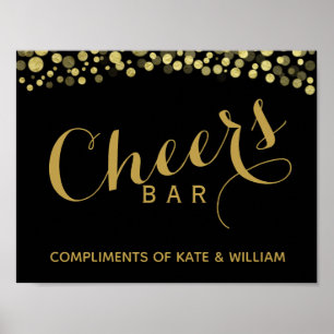 GOLD & Black CHEER Bar Hochzeit oder Party Zeichen Poster