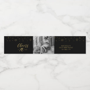 Gold & Black Cheers 70 Jahre, 70. Geburtstagsparty Wasserflaschenetikett