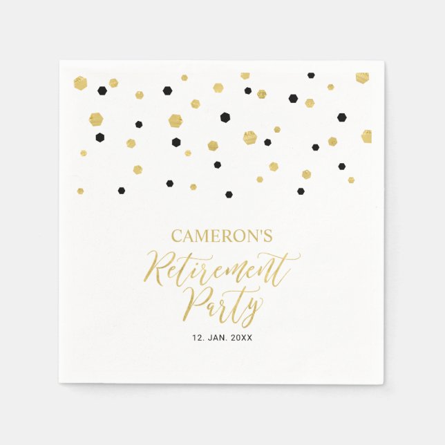 Gold & Black Chic Confetti-Rente-Party Serviette (Vorderseite)
