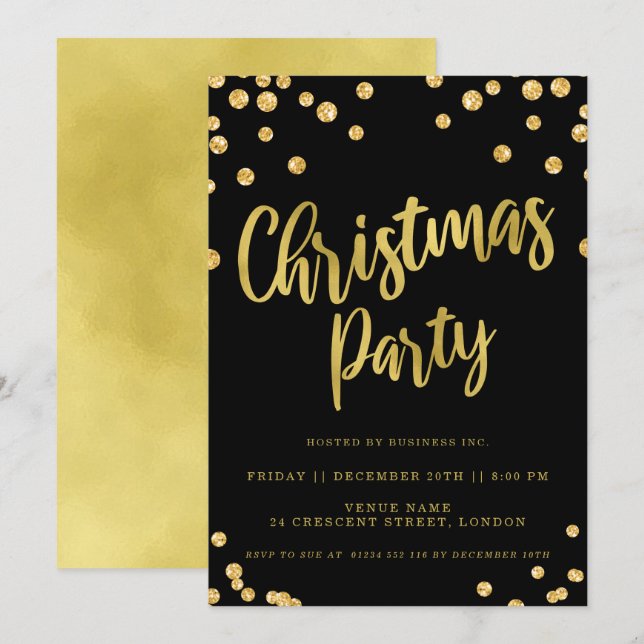 Gold Black Christmas Corporate Holiday Party Einladung (Vorne/Hinten)