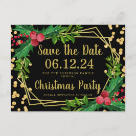 Gold Black Christmas Rett Date Holly Glitzer Ankündigungspostkarte
