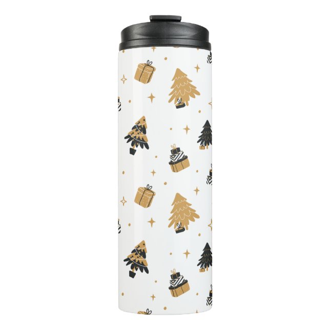 Gold Black Christmas Trees Muster Thermosbecher (Vorderseite)
