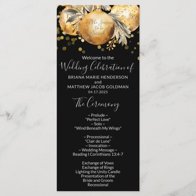 Gold Black Christmas Wedding Program Programm (Vorderseite)
