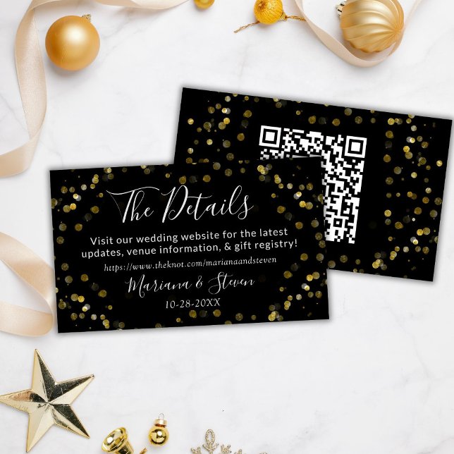 Gold Black Christmas Wedding Website Begleitkarte (Von Creator hochgeladen)