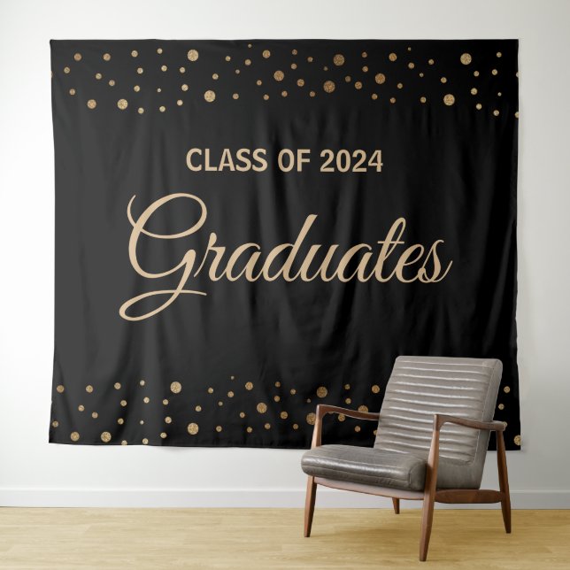 Gold Black Class 2024 Graduates Hintergrund Wandteppich (Beispiel (Horizontal))