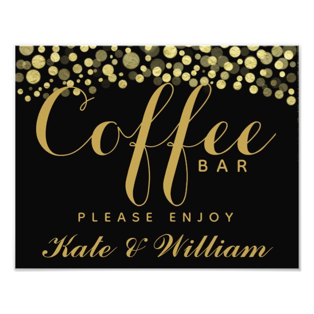 Gold & Black Coffee Bar personalisiertes Hochzeits Fotodruck (Vorne)