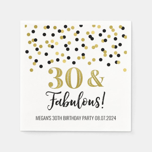 Gold Black Confetti 30 & Fabulous Geburtstag Napki Serviette (Vorderseite)