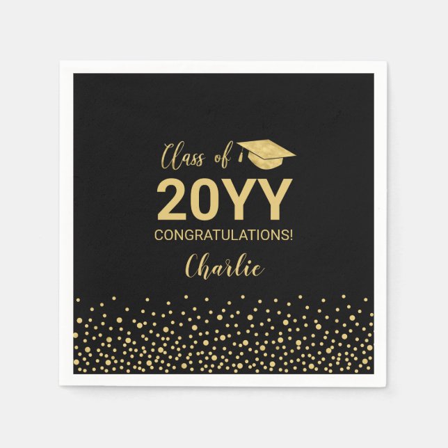 Gold Black Confetti Class Graduation Party Gefalle Serviette (Vorderseite)