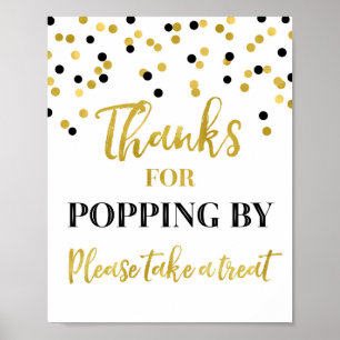 Gold Black Confetti Danke für Popping By Sign Poster
