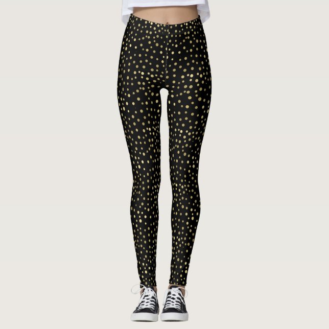 Gold Black Confetti Dots Leggings (Vorderseite)