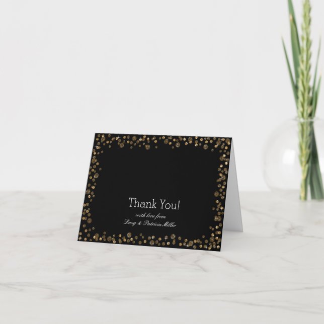 Gold Black Confetti Dots Vielen Dank Dankeskarte (Vorderseite)