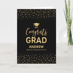 Gold & Black Confetti Glückwunschs Grad Abschluss Karte
