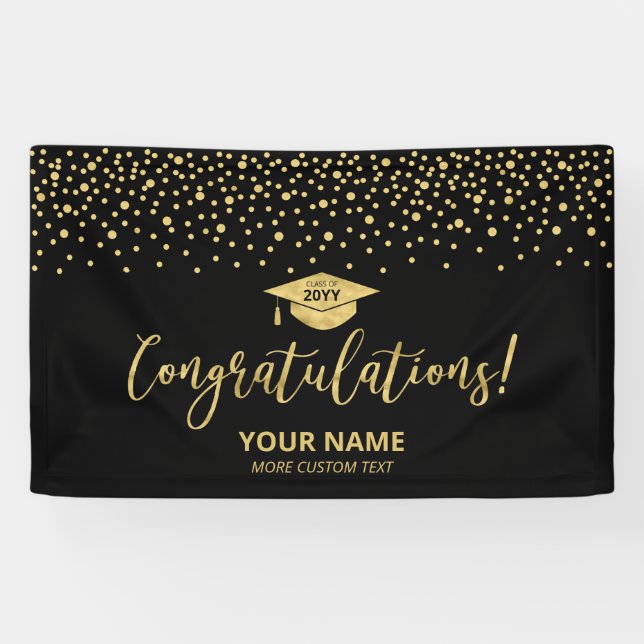 Gold & Black Confetti Gratulation Abschluss Banner (Horizontal)