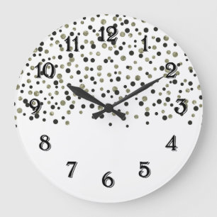 Gold Black Confetti Große Wanduhr