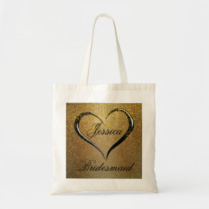 Gold Black Confetti Heart Wedding Welcome Tote Bag Tragetasche