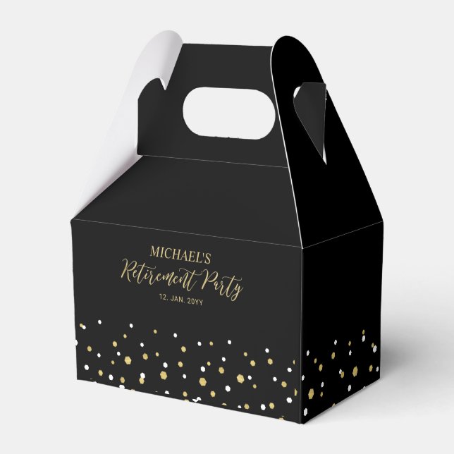 Gold & Black Confetti Modern Retirement Party Geschenkschachtel (Vorderseite)