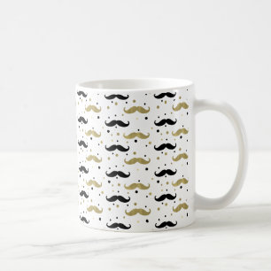 Gold Black Confetti Mustaches Tasse