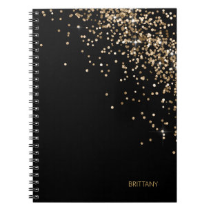 Gold Black Confetti Personalisiertes Notebook Notizblock