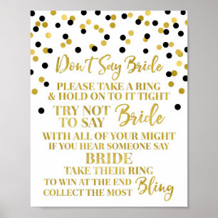 Gold Black Confetti Sage nicht Bride Game Sign Poster