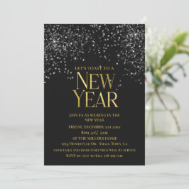 Gold Black Confetti Silvester Party Einladung