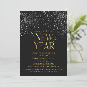 Gold Black Confetti Silvester Party Einladung