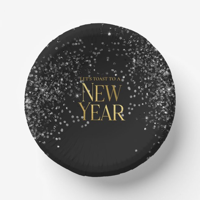 Gold Black Confetti Silvester Party Pappteller (Vorderseite)