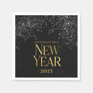 Gold Black Confetti Silvester Party Serviette