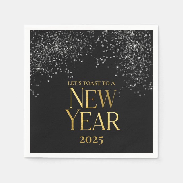 Gold Black Confetti Silvester Party Serviette (Vorderseite)