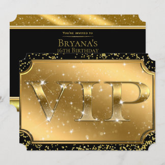 Gold Black Confetti Sparkle Glam VIP Party Ticket Einladung