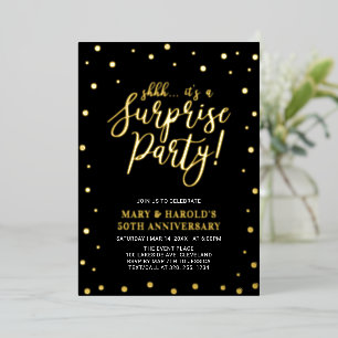 Gold & Black Confetti Überraschung Jubiläum Party Folieneinladung