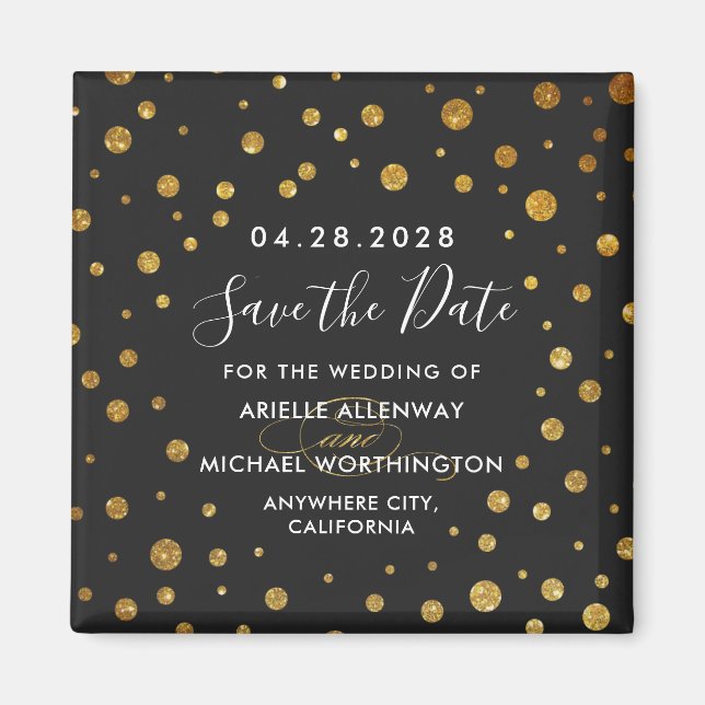 Gold Black Confetti Wedding Speichern Sie die Datu Magnet (Vorne)