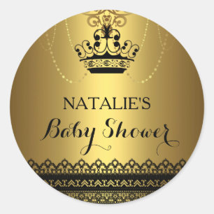 Gold & Black Crown Baby Shower Aufkleber