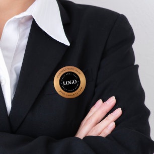 Gold & Black Custom Logo Text Business Button