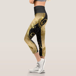 Gold & Black Damask Capri Leggings