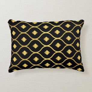 Gold Black Damask Diamond Muster Dekokissen