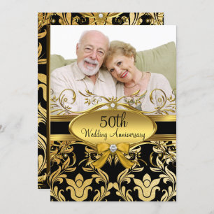Gold Black Damask Foto 50 Jahre Einladung