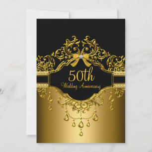 Gold & Black Damast 50. Jubiläums-Einladung Einladung