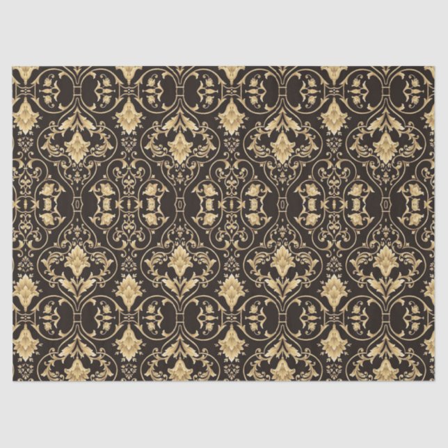 Gold Black Demask Goth Lace Muster Decoupage   Seidenpapier (Vorderseite)