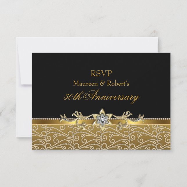 Gold & Black Diamond 50 Jahre UAWG RSVP Karte (Vorderseite)
