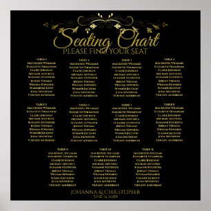 Gold & Black Einfache 11 Tabelle Hochzeitskarte Poster