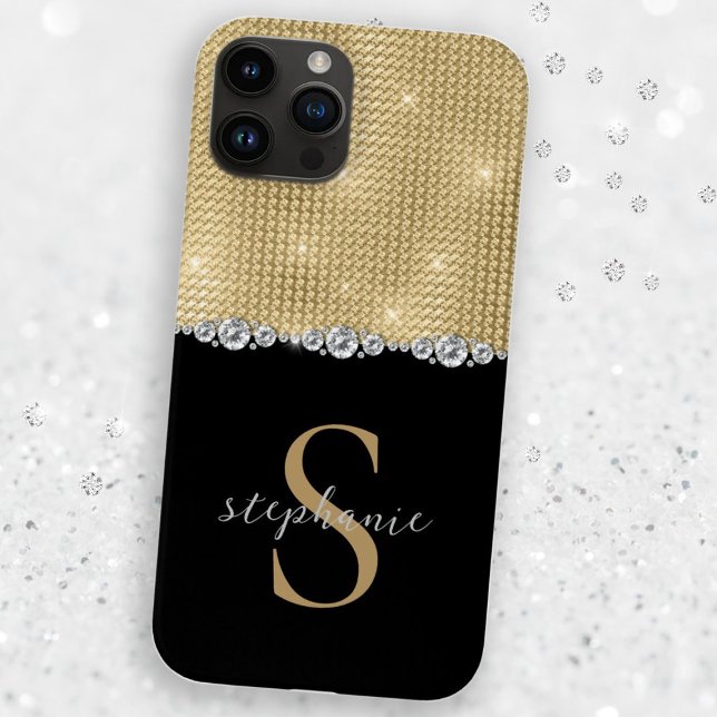 Gold Black Eleganonds Monogram Luxury Custom Case-Mate iPhone Hülle (Gold Black Elegant Diamonds Monogram Luxury Custom Case-Mate iPhone Case)