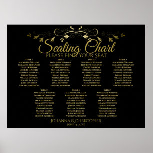 Gold & Black Elegant 7-Tisch-Hochzeits-Sitzplan Poster