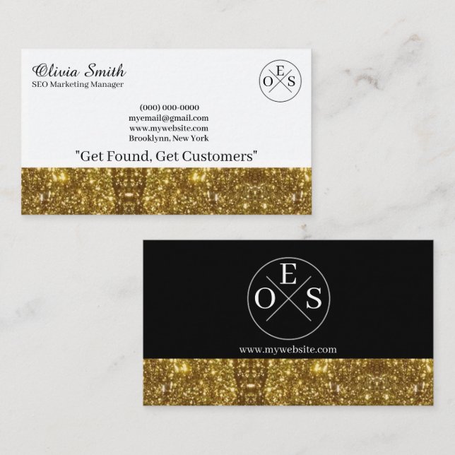 Gold Black Elegant Business Card 17 mit Vorlage Visitenkarte (Vorne/Hinten)